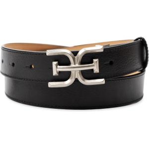 imageSam Edelman Womens Fashion DoubleE Plaque Logo Buckle Slim Textured Belt for Jeans Dresses and TrousersBlack