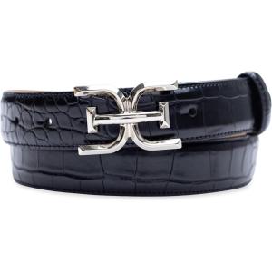 imageSam Edelman Womens Fashion DoubleE Plaque Logo Buckle Slim Textured Belt for Jeans Dresses and TrousersBlack Croc