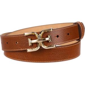 imageSam Edelman Womens Fashion DoubleE Plaque Logo Buckle Slim Textured Belt for Jeans Dresses and TrousersSaddle