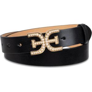imageSam Edelman Womens Imitation Pearl Embellished DoubleE Logo Plaque Buckle Leather Belt for Jeans Dresses and TrousersBlack