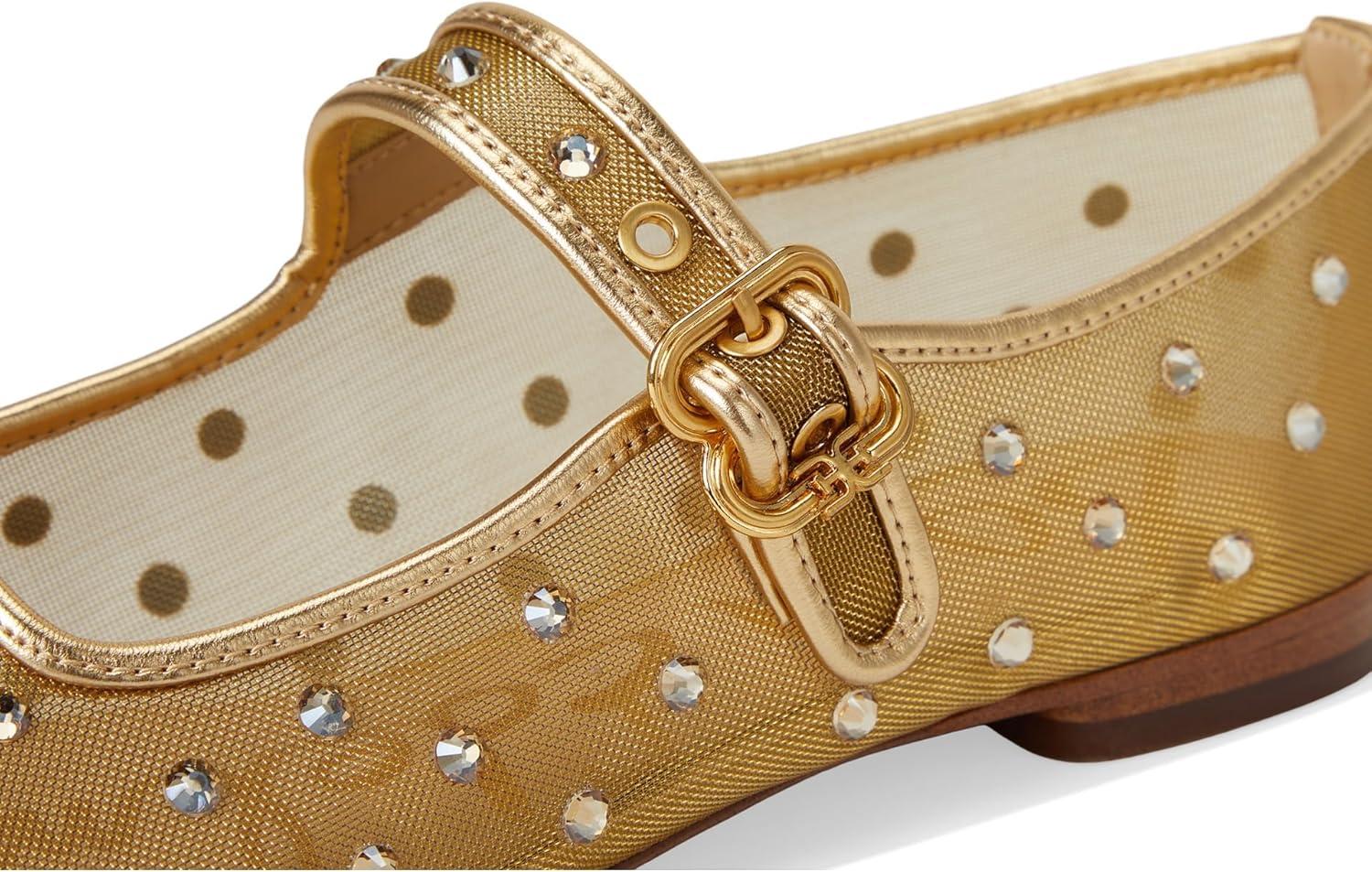 imageSam Edelman Womens Michaela Mary Jane FlatAmber Gold Glitz Mesh