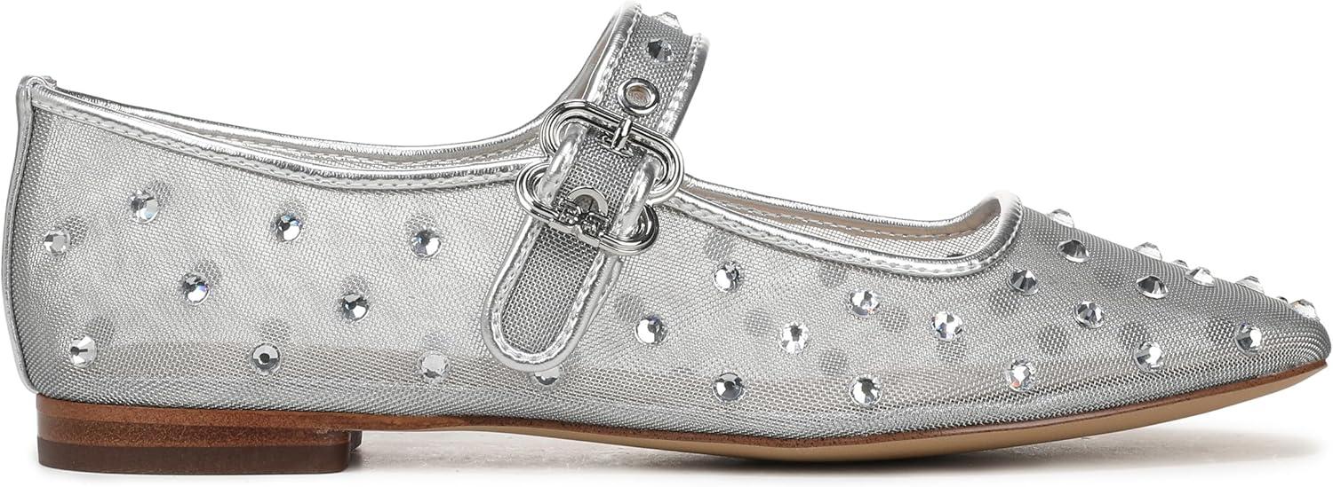 imageSam Edelman Womens Michaela Mary Jane FlatSoft Silver Glitz Mesh