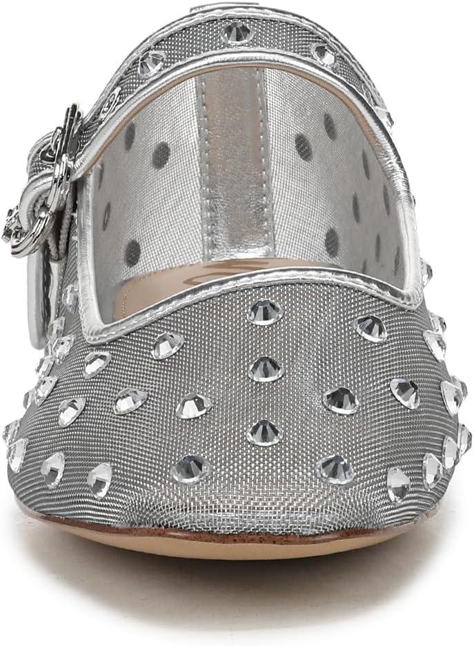 imageSam Edelman Womens Michaela Mary Jane FlatSoft Silver Glitz Mesh