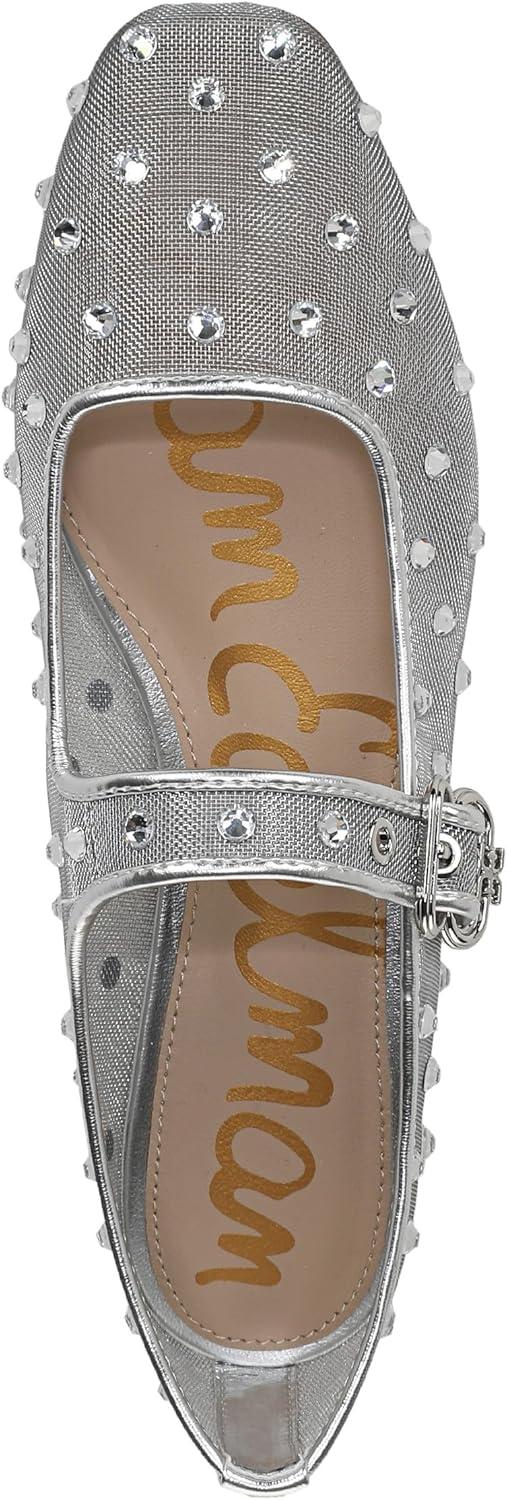 imageSam Edelman Womens Michaela Mary Jane FlatSoft Silver Glitz Mesh