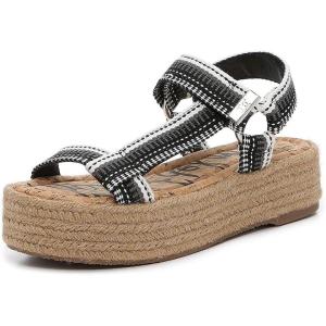 imageSam Edelman Womens Yaro Heeled Sandal Soft Nude LeatherBlackWhite Multi Heavy Woven Stripe Trim